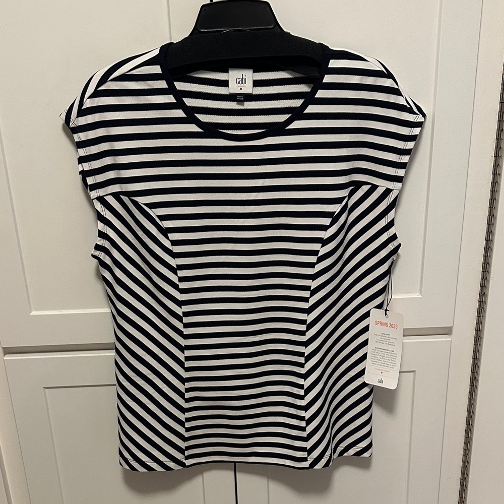 CAbi Striped Black and White Short Sleeve Top